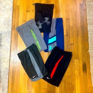 Lot of 5 Boys Shorts Athletic UNDER ARMOUR NIKE LARGE L Excellent